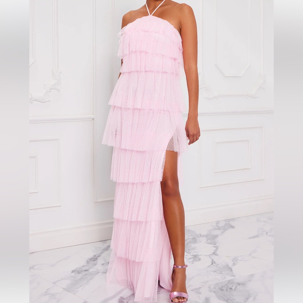 Pink ruffle tier dress